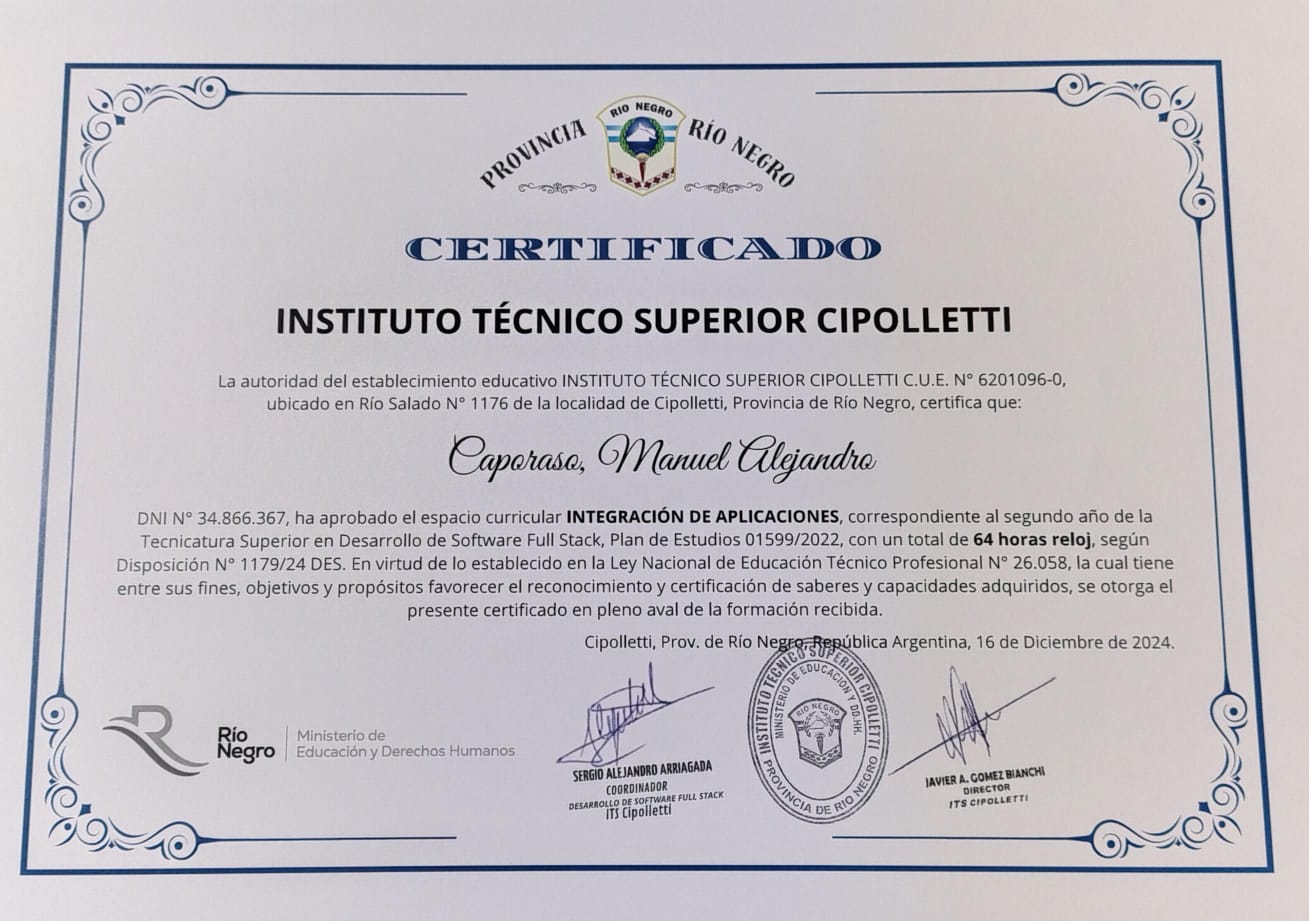 Certificado · Integración de Aplicaciones (ITS)