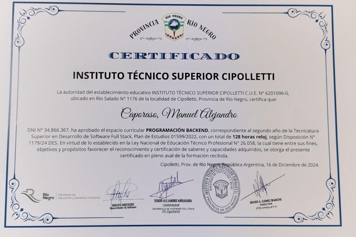 Certificado · Programación Backend (ITS)