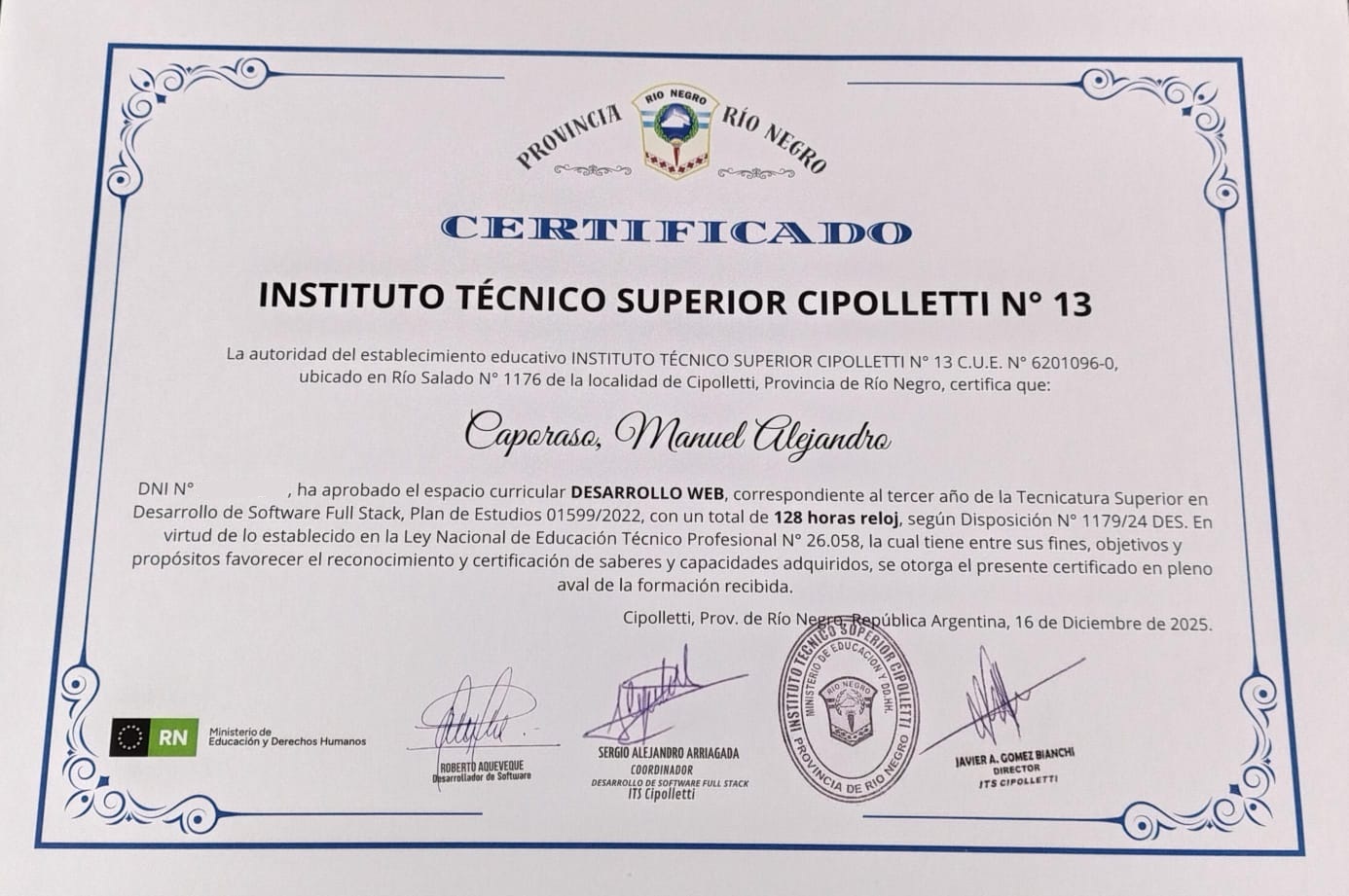 Certificado · Programación Web (ITS)